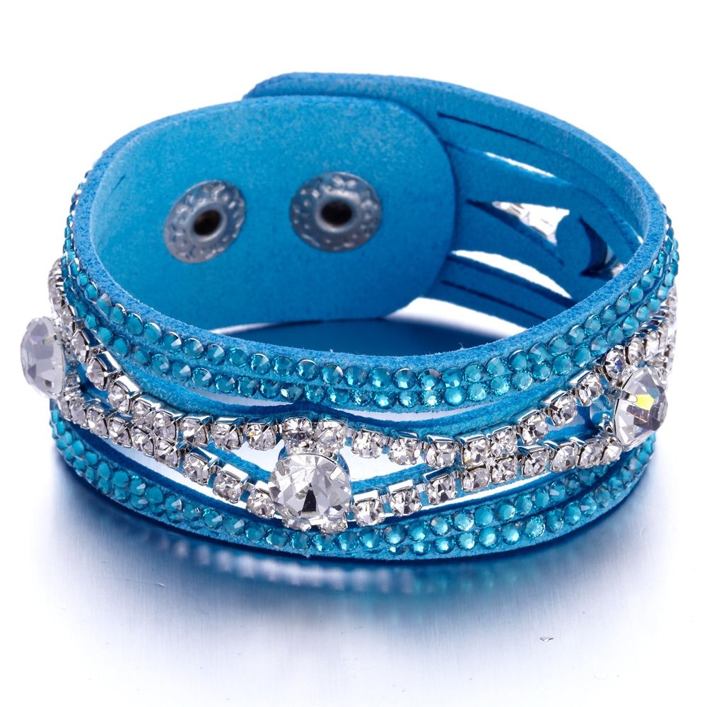 Swarovski - Blue and White Swarovski Crystal Elements and leather Bracelet
