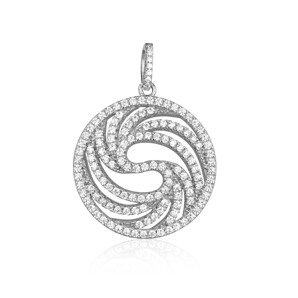 Swarovski - Circle Silver Pendant and 137 White Swarovski Crystals Cubic Zirconia