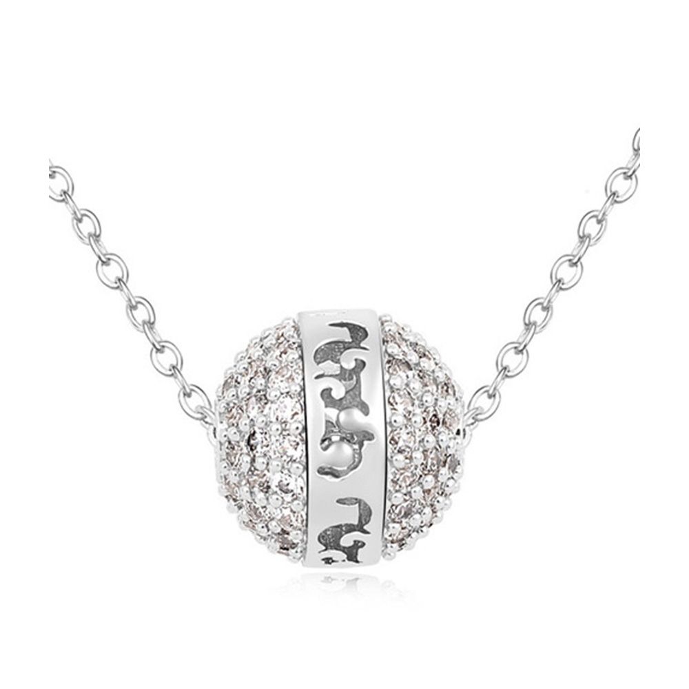 White Cubic Zirconia Crystal Ball Necklace and Rhodium Plated