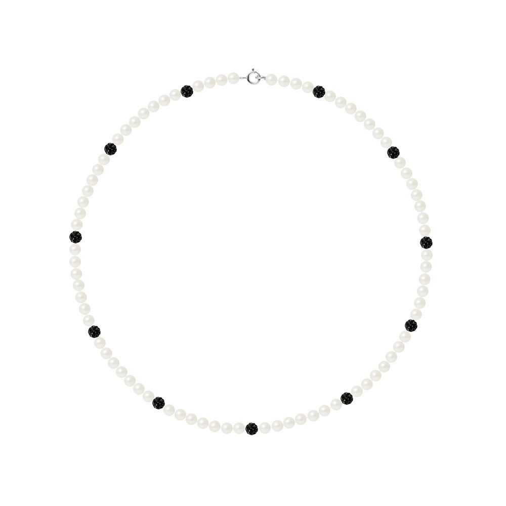 White cultured pearls necklace and black crystal