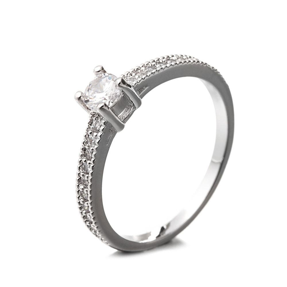Rhodium Plated Ring and White Cubic Zirconia