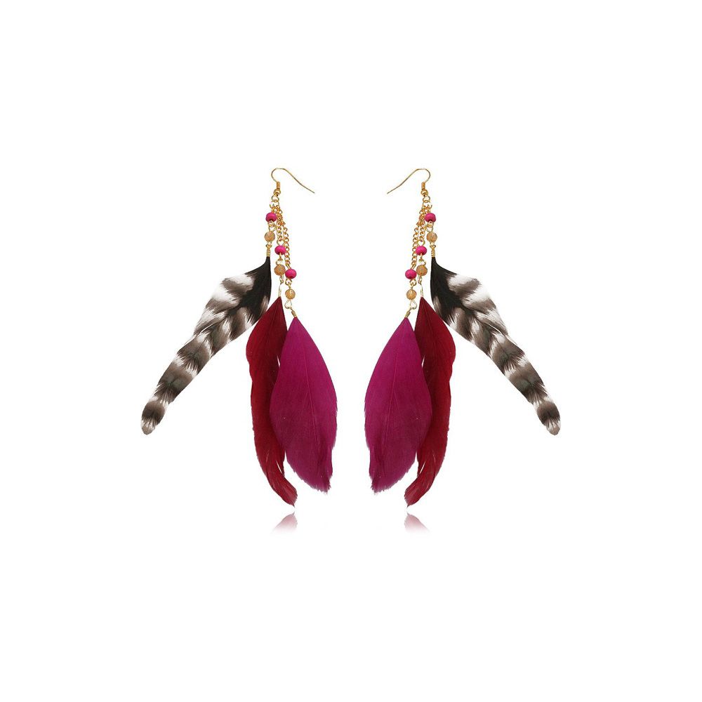 Fushia Pearls and Feathers Earrings