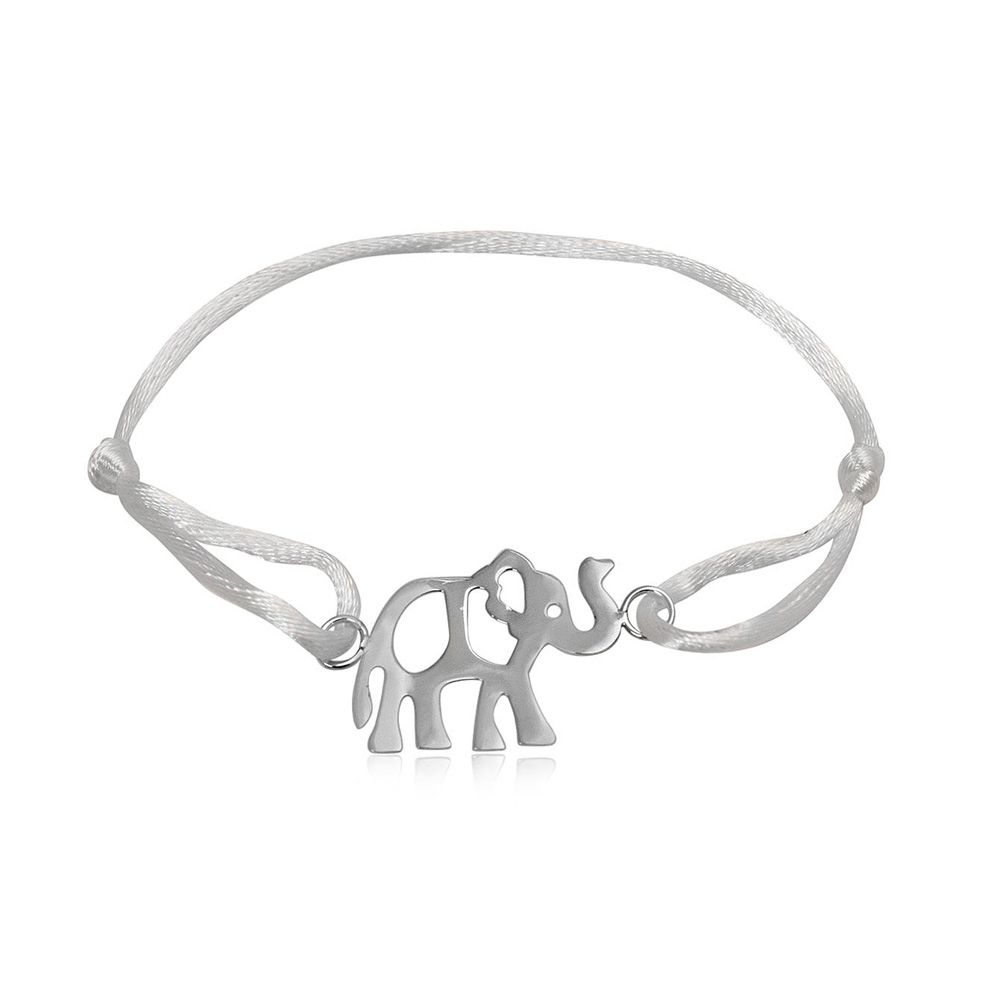 White Silk and 925 Silver Elephant Bracelet Silk Bracelet Color : White Diameter : 6.5 cm adjustable Elephant in 925 Silver Dim : 2.5 x 2 cm Weight : 1.82 gr
