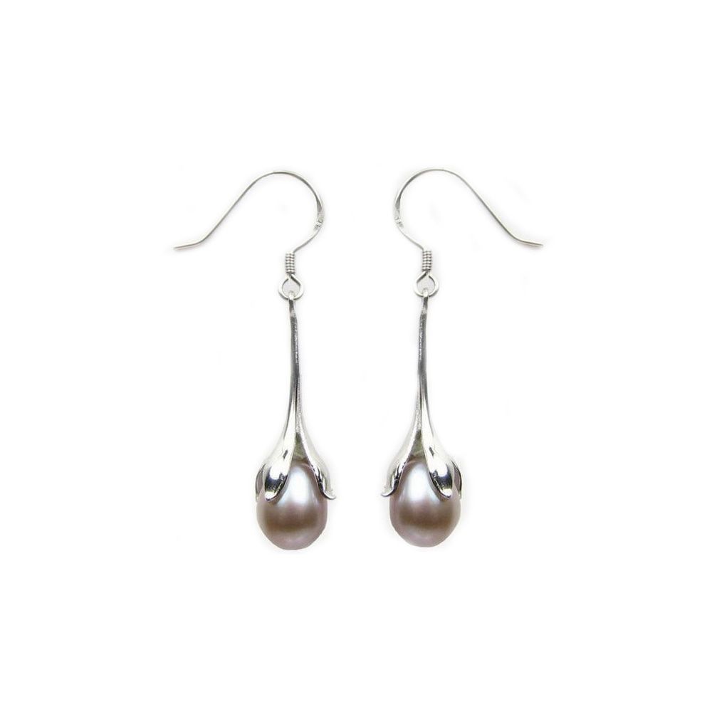 Lavander Freshwater Pearl Earrings and Silver Mounting
