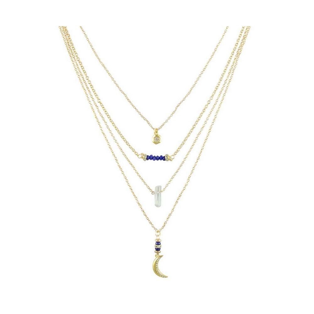 Ettika - Crystal, Blue Pearl Moon Choker Necklace and Yellow Gold