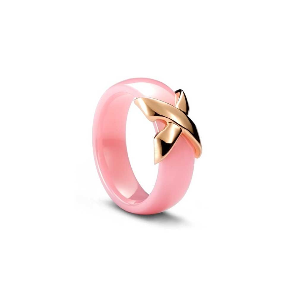 Yellow Gold Plated, Pink Ceramic Ring