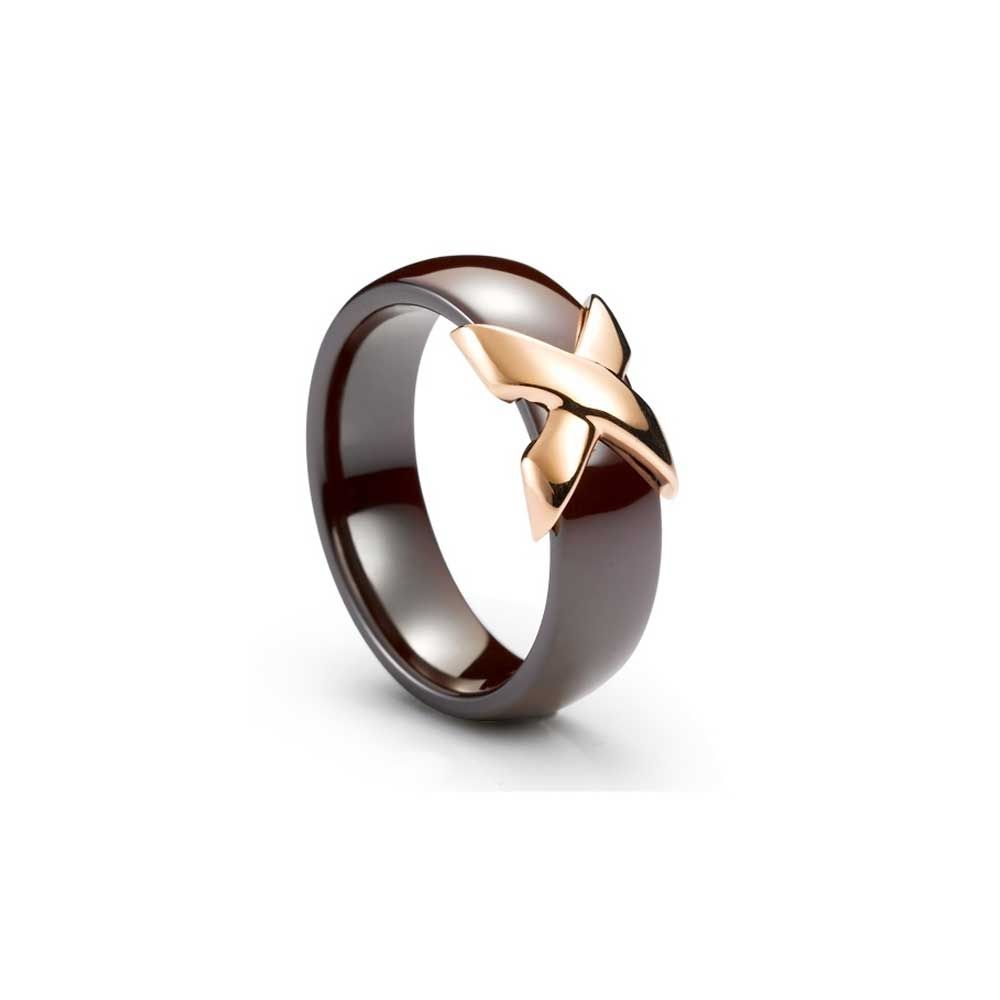 Yellow Gold Plated, Brown Ceramic Ring