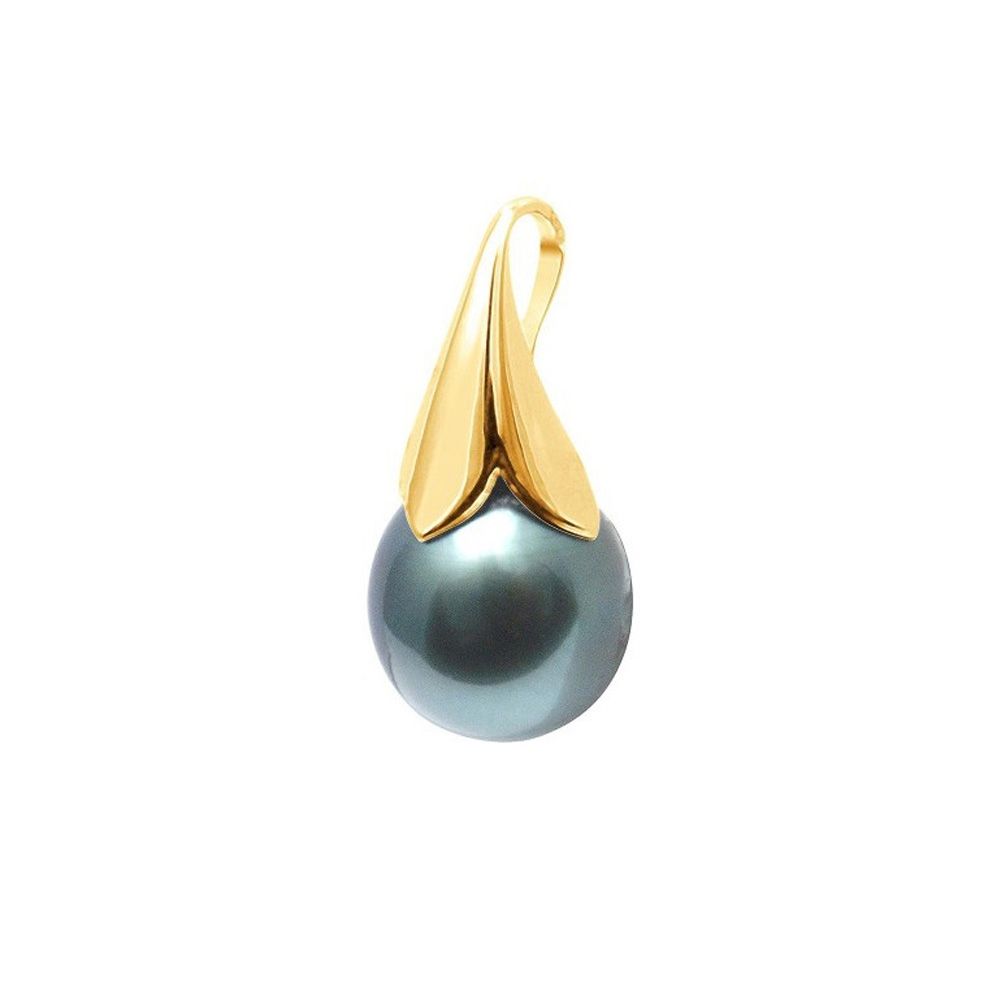 Black Tahitian Pearl Pendant and Yellow Gold 375/1000