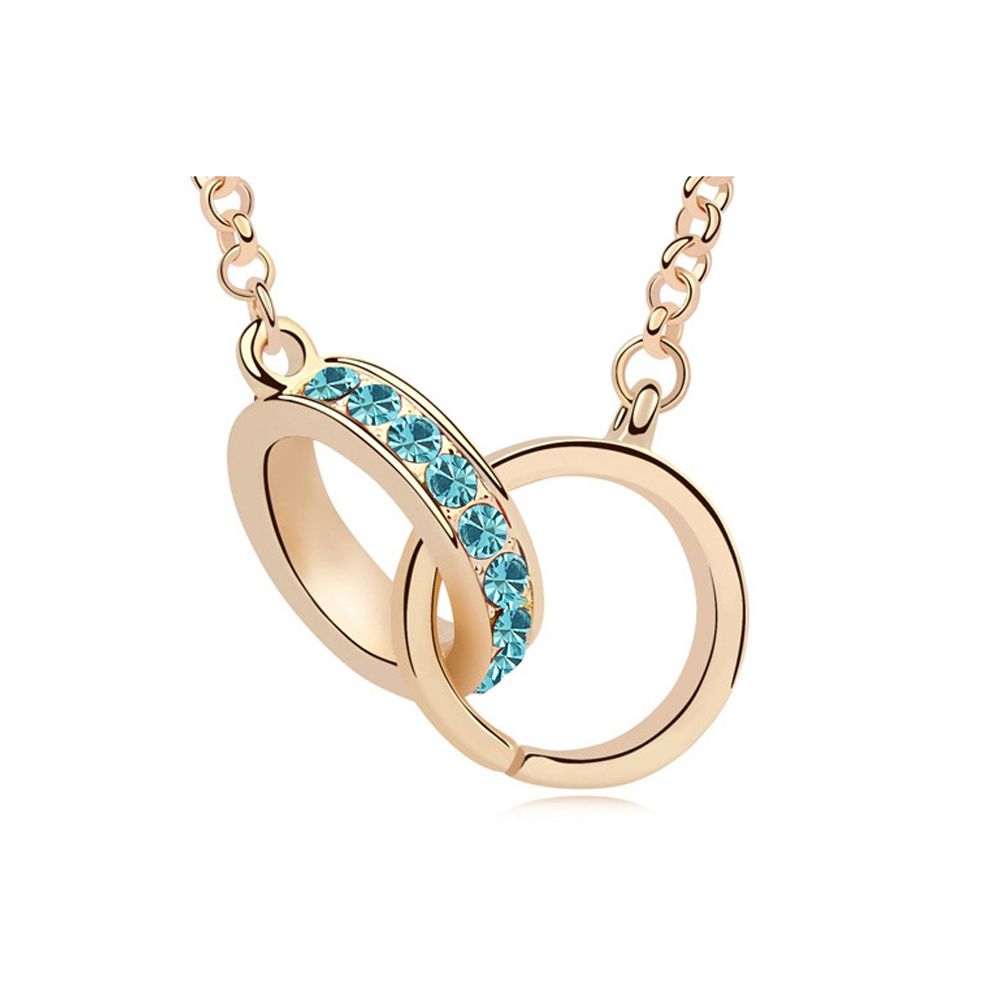 Swarovski - Yellow Gold Plated Handcuffs Long Necklace and Blue Swarovski Elements Crystal