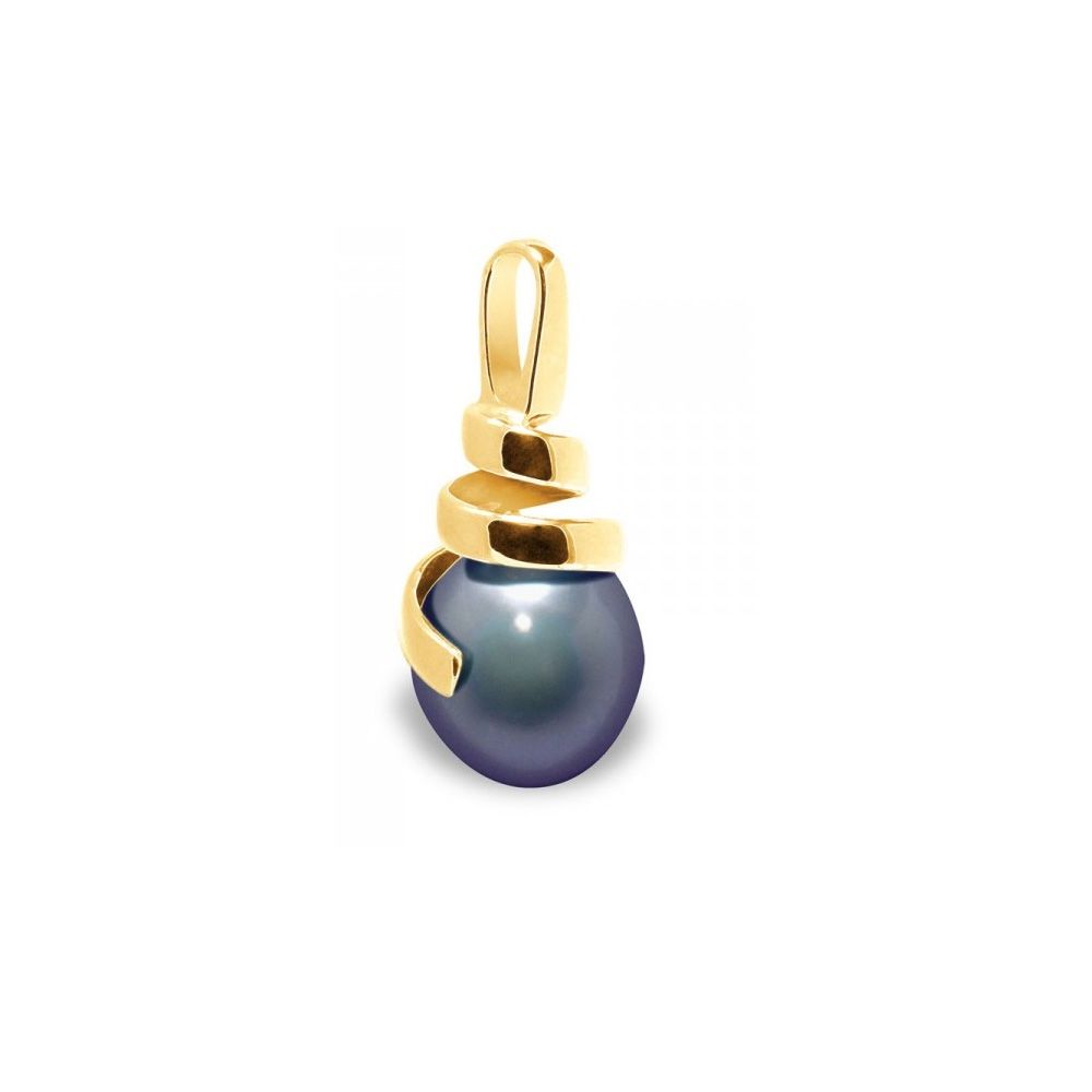 Black Freshwater Pearl Pendant and Yellow Gold 375/1000