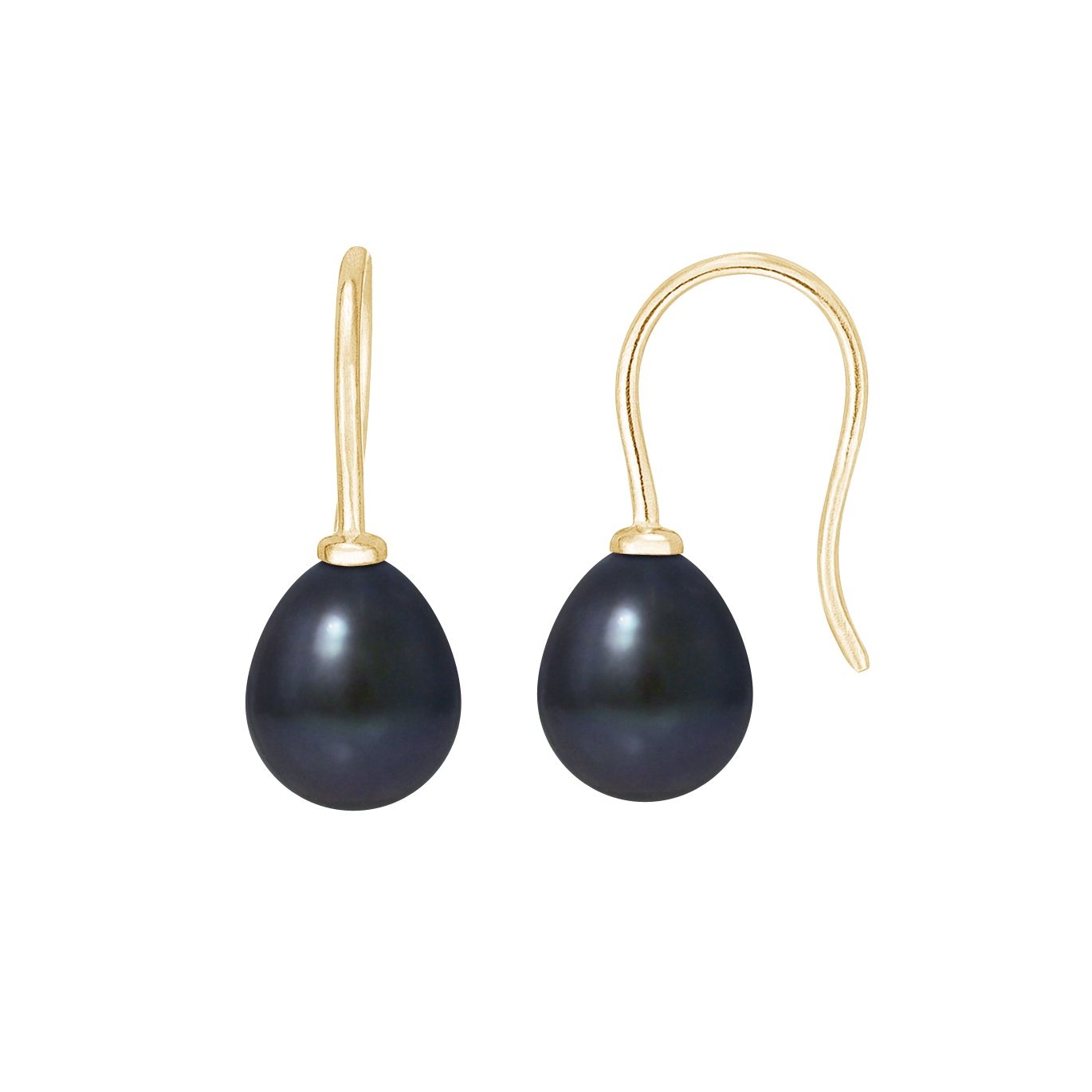 Black Freshwater Pearl Hooks Earrings and yellow gold 375/1000