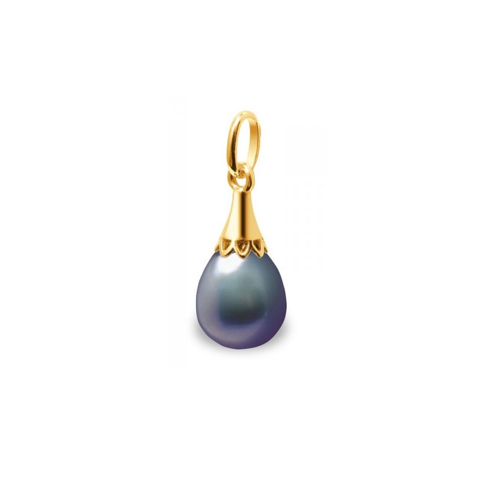 Black Freshwater Pearl Pendant and Yellow Gold 375/1000