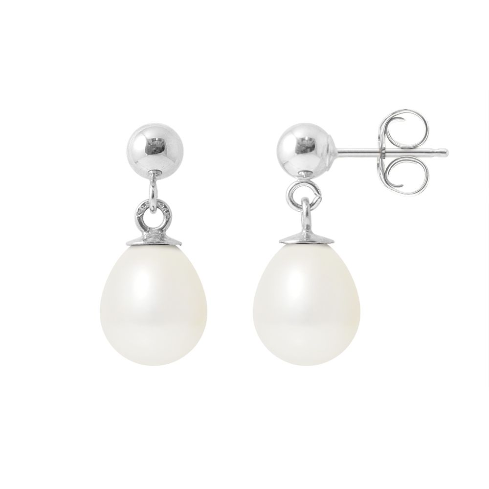 White Freshwater Pearls Dangle Earrings and 925 Silver