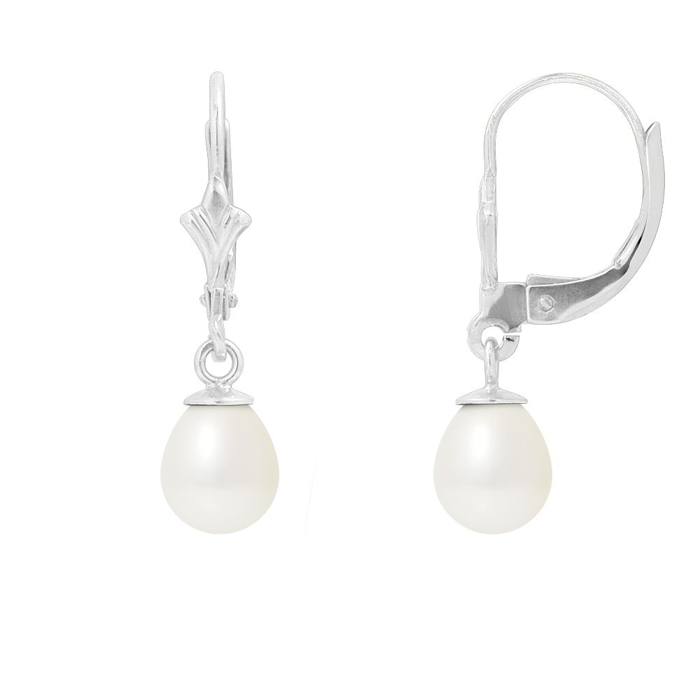 White Freshwater Pearls Dangling Earrings and 925 Silver Made in France Beautiful pair of Dangling earrings white Freshwater pearls of 5-6 mm. Mount 925/1000 silver Form: Tear Diameter: 5-6 mm Luster: Excellent Quality: AA Weight of silver : 1 gr