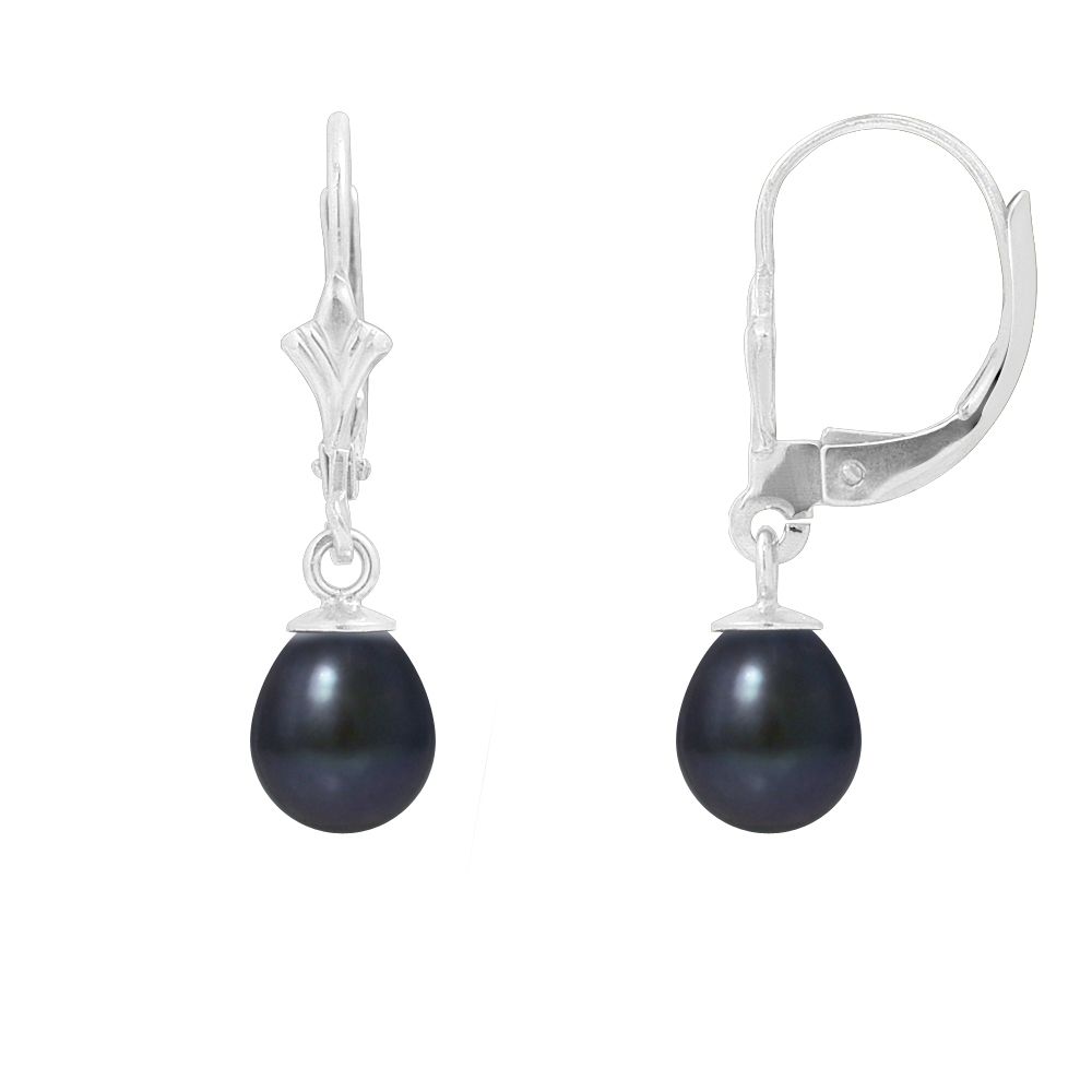 Black Freshwater Pearls DanglingEarrings and 925 Silver