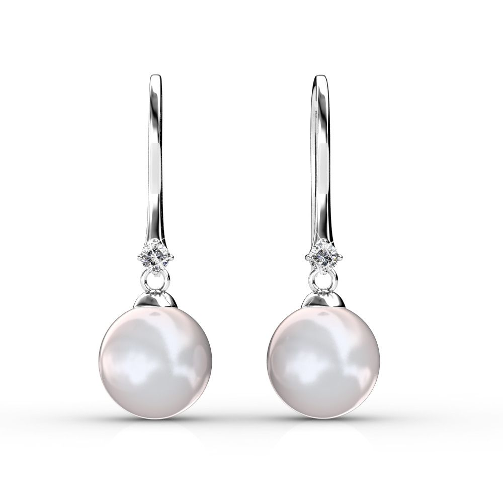Swarovski - White Swarovski Elements Crystal and Pearl Dangling Earrings
