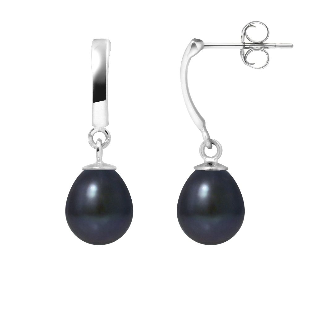 Black Freshwater Pearl Earrings and White gold 375/1000