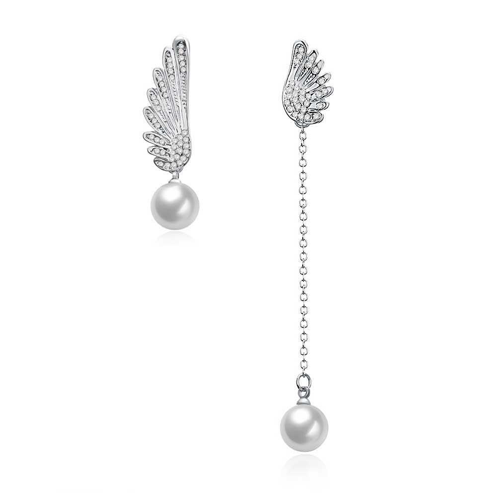 Swarovski - Winged Women Dangling Earrings with White Swarovski Crystal and Pearls