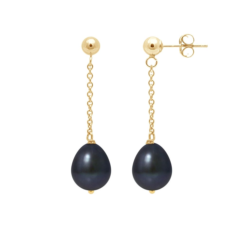 Black Freshwater Pearls Dangling Earrings and yellow gold 750/1000