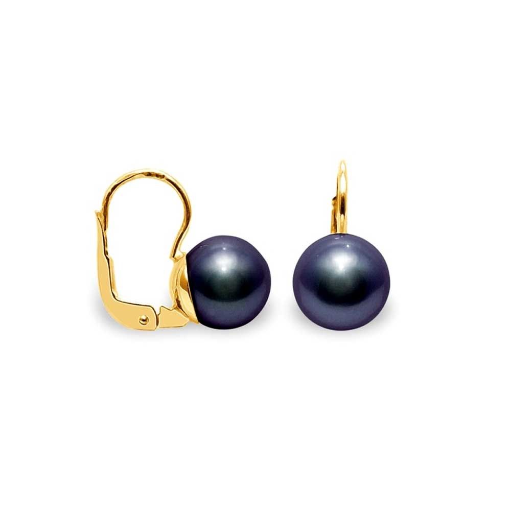 Black Freshwater Pearl Earrings and yellow gold 750/1000