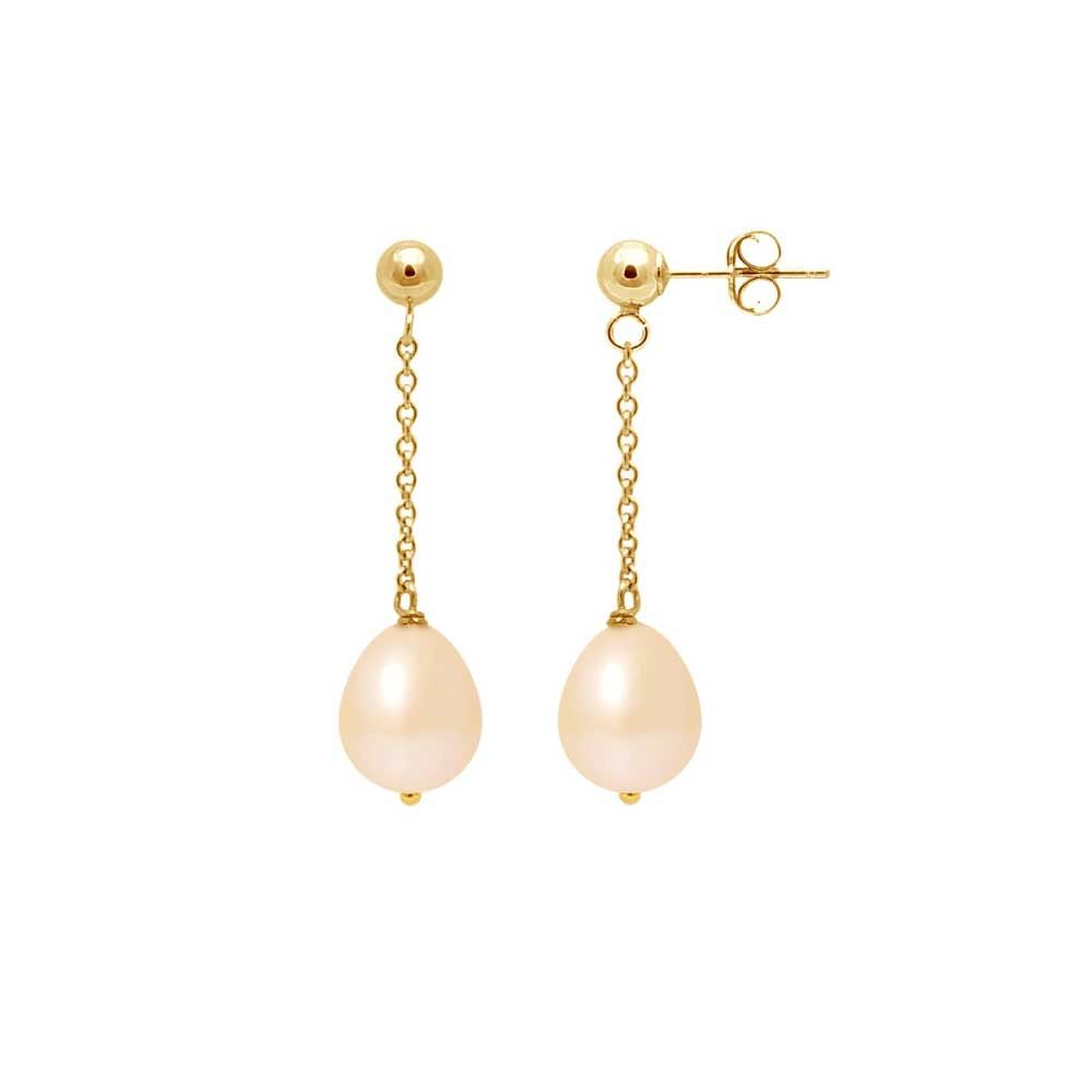Pink Freshwater Pearls Dangling Earrings and yellow gold 750/1000 Made in France Beautiful pair of Pink freshwater pearls earrings of 8 mm. Mount Solid yellow gold 750/1000 - 18K Freshwater cultured pearls Shape: Pear Diameter: 8 mm Luster: Excellent Quality: AA 18K yellow gold Weight of gold: 1.05 gr