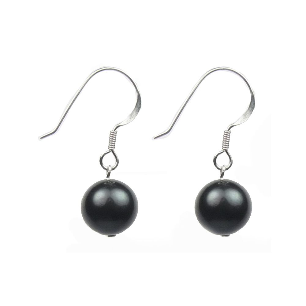 Black Freshwater Pearls Women Dangling Hooks Earrings and 925 Silver
