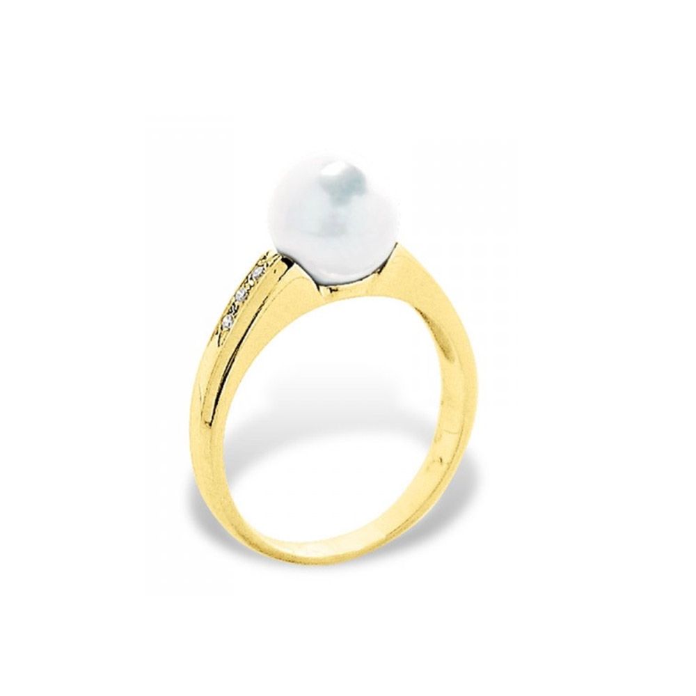 White Freshwater Pearl, Diamonds Ring and Yellow Gold 375/1000