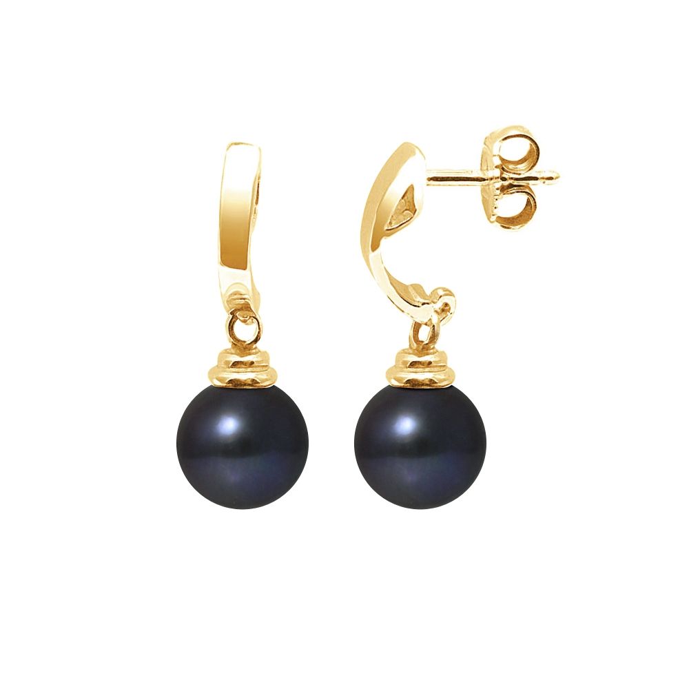 Black Freshwater Pearl Earrings and yellow gold 375/1000