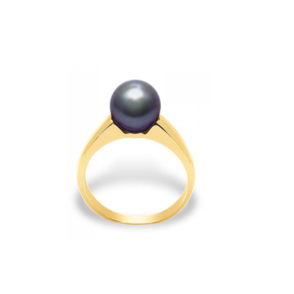Black Freshwater Pearl Ring and Yellow Gold 375/1000