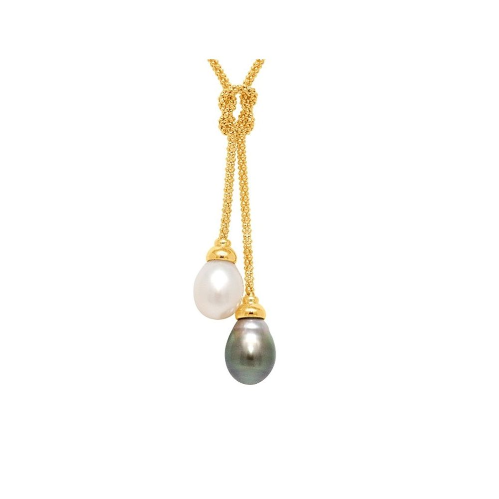 White and Black Freshwater and Tahiti Pearls, Necklace and Yellow Gold 750/1000