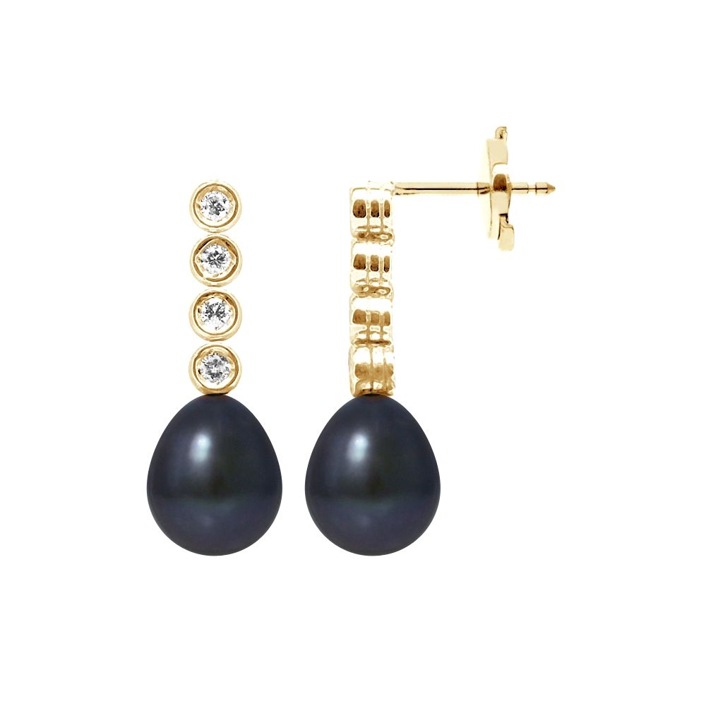 Black Freshwater Pearls, 0.24 cts Diamonds Earrings and yellow gold 750/1000