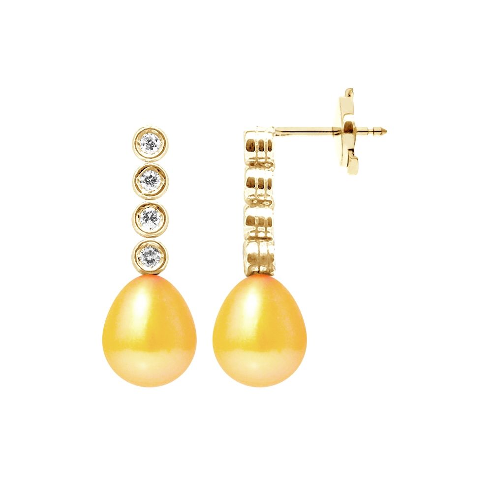Gold Freshwater Pearls, Diamonds Earrings and yellow gold 750/1000