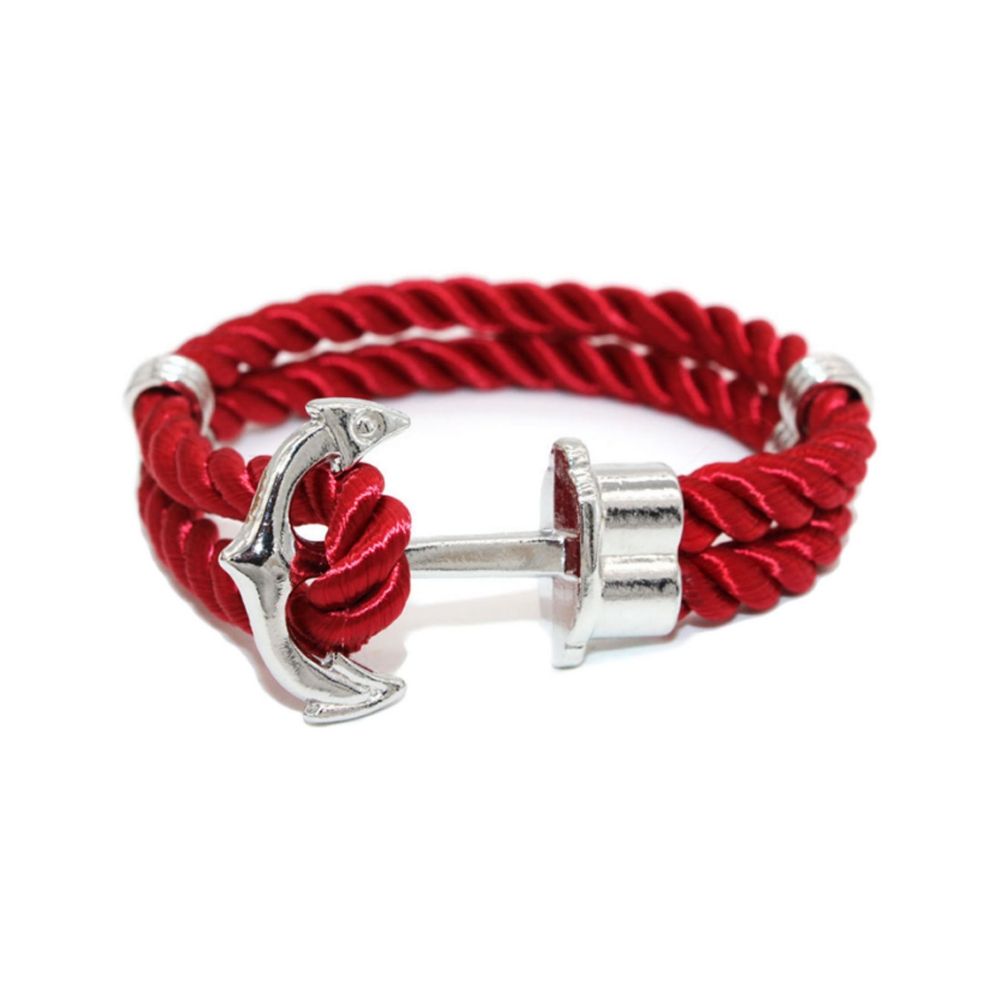 Red Satin Cloth and Anchor Stainless Steel Man Bracelet