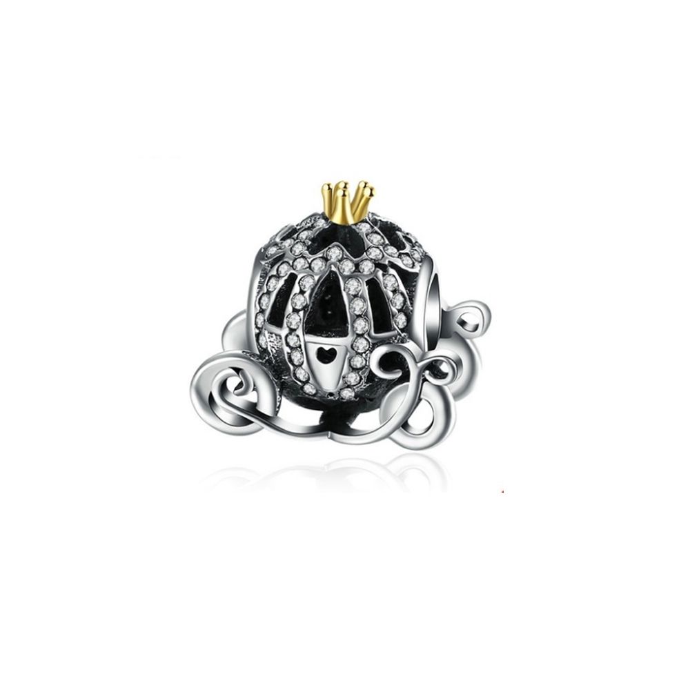 925 Silver Carriage Charms Bead Material : 925 silver White Crystal and golden crown Dimension : 1.5 x 1.4 cm Hole Diameter : 0.4 cm