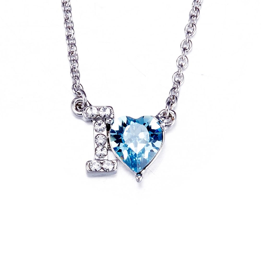 Swarovski - Blue Swarovski Crystal Elements I Love You Necklace