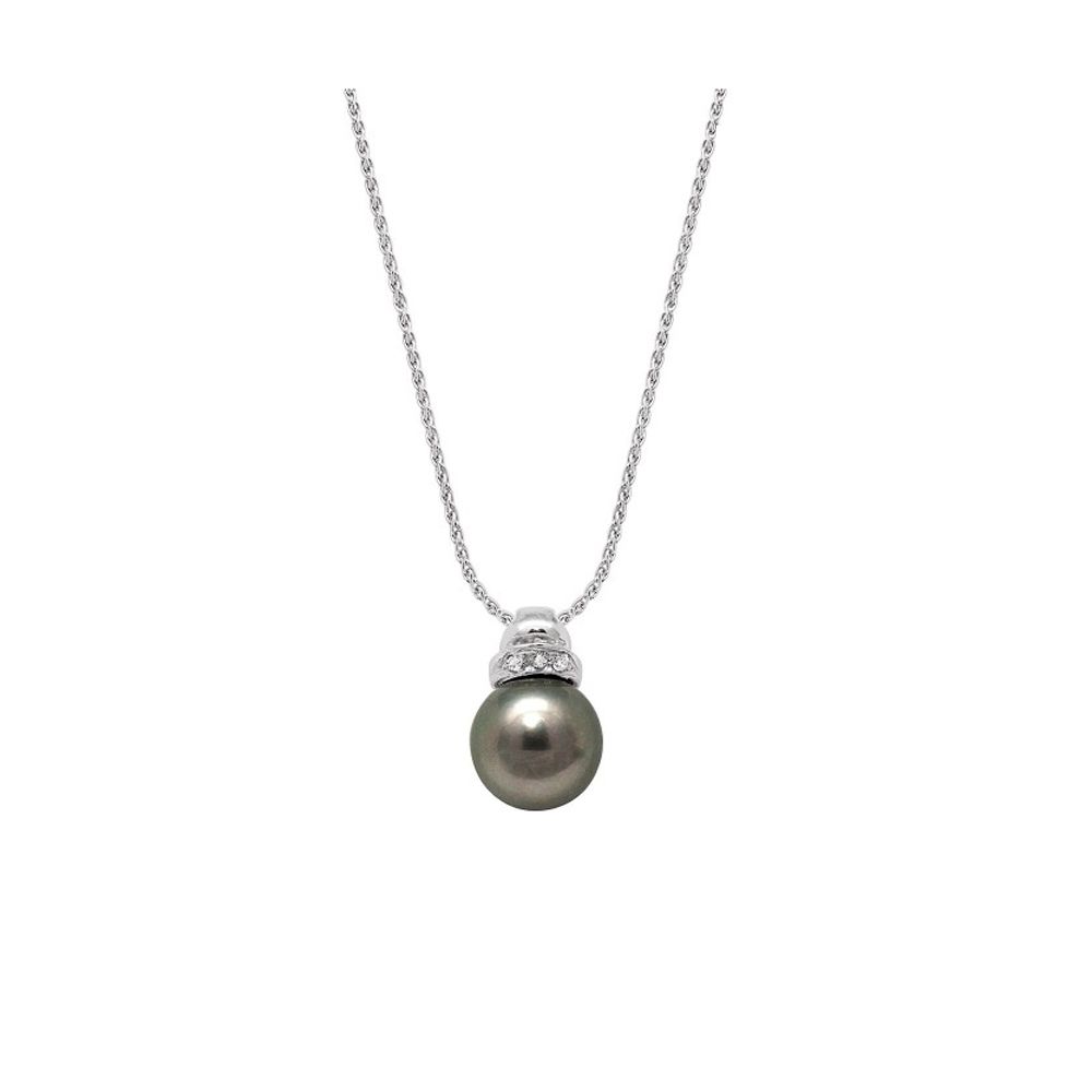 Black Tahiti Pearl, Diamonds Necklace and White Gold 750/1000