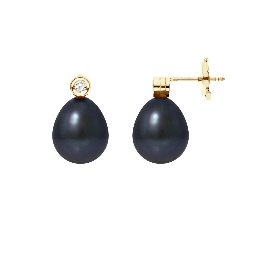Black Freshwater Pearls, Diamonds Earrings and yellow gold 750/1000
