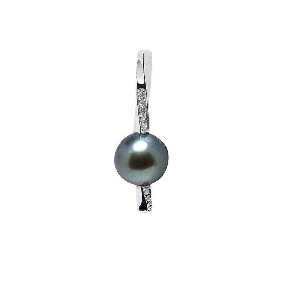 Black Tahitian Pearl, Diamonds Pendant and Sterling Silver 925/1000 Made in France A classic, this pendant is made of Black Tahitian Pearl. The pendant is set with diamonds. Delivered with 925 silver chain of 40 cm. Shape of the pearl: round Pearl size: 9 mm Material: Sterling Silver 925/1000 Weight: 1.8 gr Diamond weight: 0.08 cts