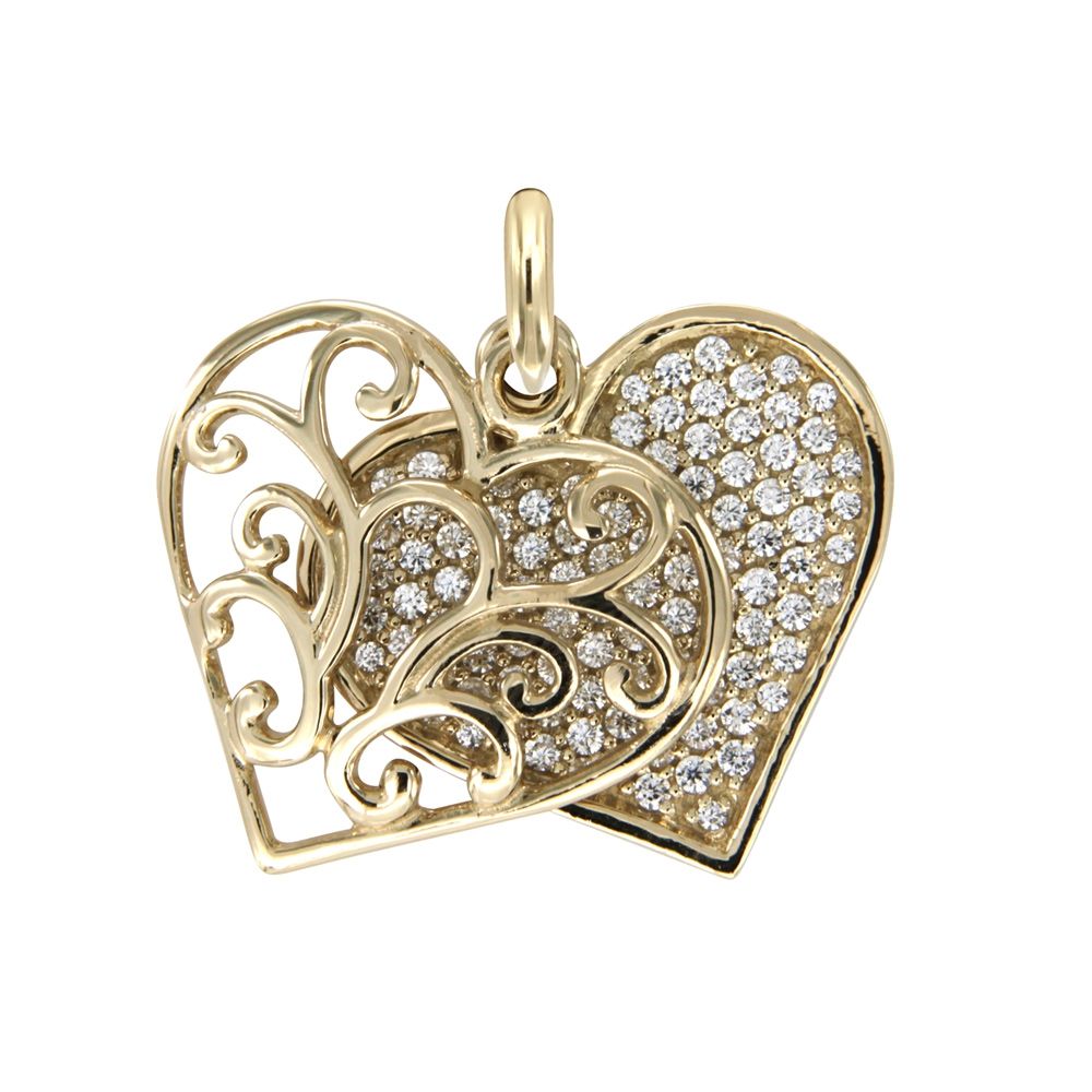 White Swarovski Crystal Elements and 925 Silver and Gold Heart Pendant This beautiful pendant is entirely set with white Swarovski crystal Elements Mounting : Sterling Silver 925/1000 and Yellow gold plated. Dimensions: 2 x 2 cm Delivered with its chain in yellow gold plated of 40 cm.