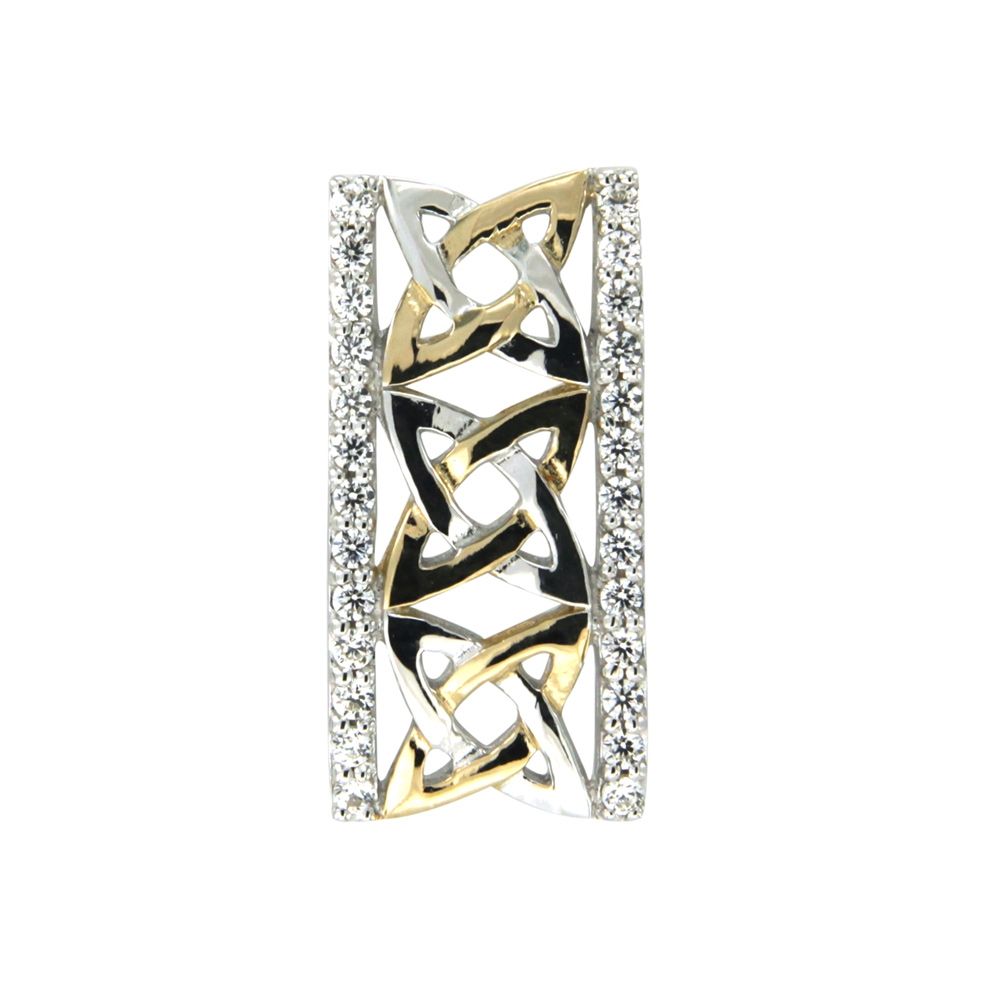 Swarovski - White Swarovski Crystal Elements and 925 Silver and Gold Rectangle Pendant
