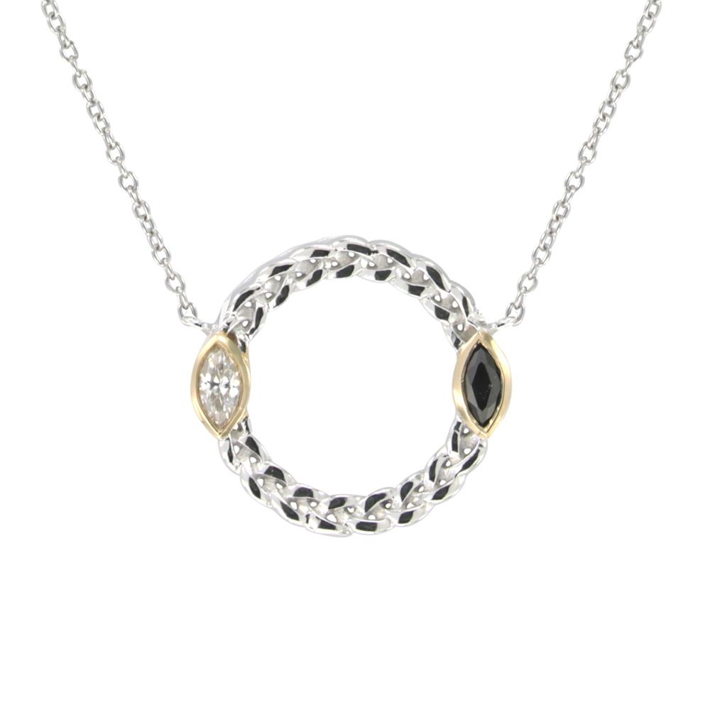 Swarovski - White and Black Swarovski Crystal Elements and 925 Silver circle Necklace