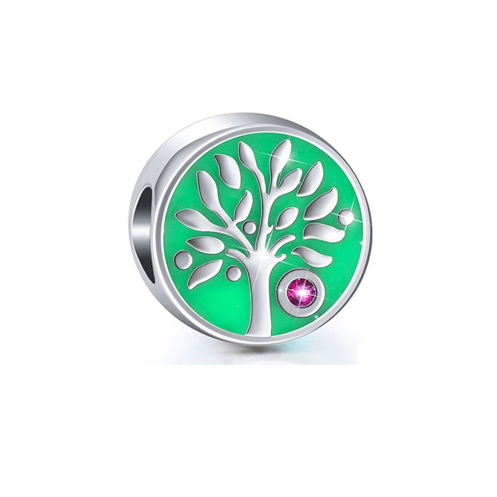 925 Silver Tree of Life Charms bead Material : 925 silver and green enamel and pink crystal Dimension : 1 x 1 cm Hole Diameter : 0.4 cm