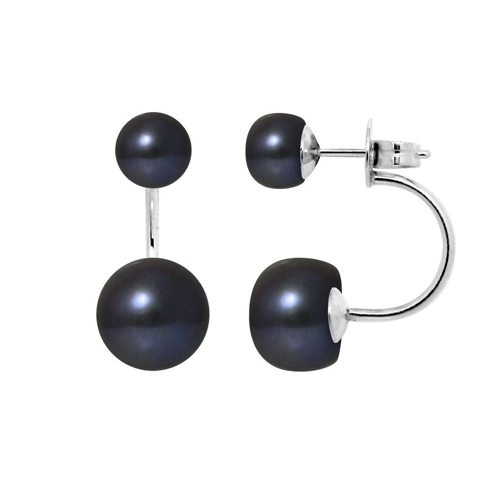 Black Double Freshwater Pearls Earrings and 925 Silver