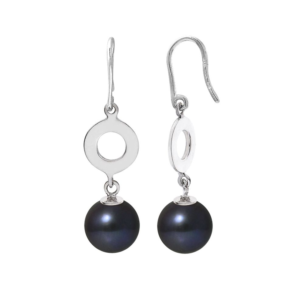 Black Freshwater Pearl, Hooks Earrings and Sterling Silver 925/1000