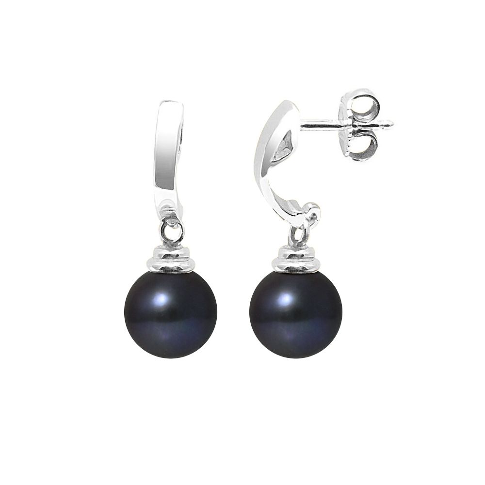 Black Freshwater Pearl Earrings and White gold 375/1000