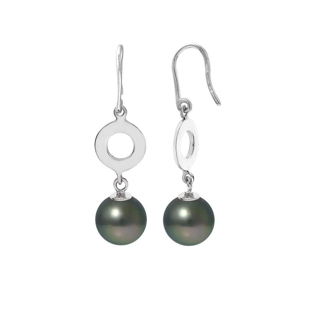 Black Tahitian Pearls Dangling Earrings and Silver 925/1000 Made in France Beautiful pair of Black Tahitian Pearls Earrings of 8 mm. Mounting Silver 925/1000 Shape: Round Diameter: 8 mm Luster: Excellent Quality: A Dimension : 3 x 0.9 cm Weight : 1.20 gr