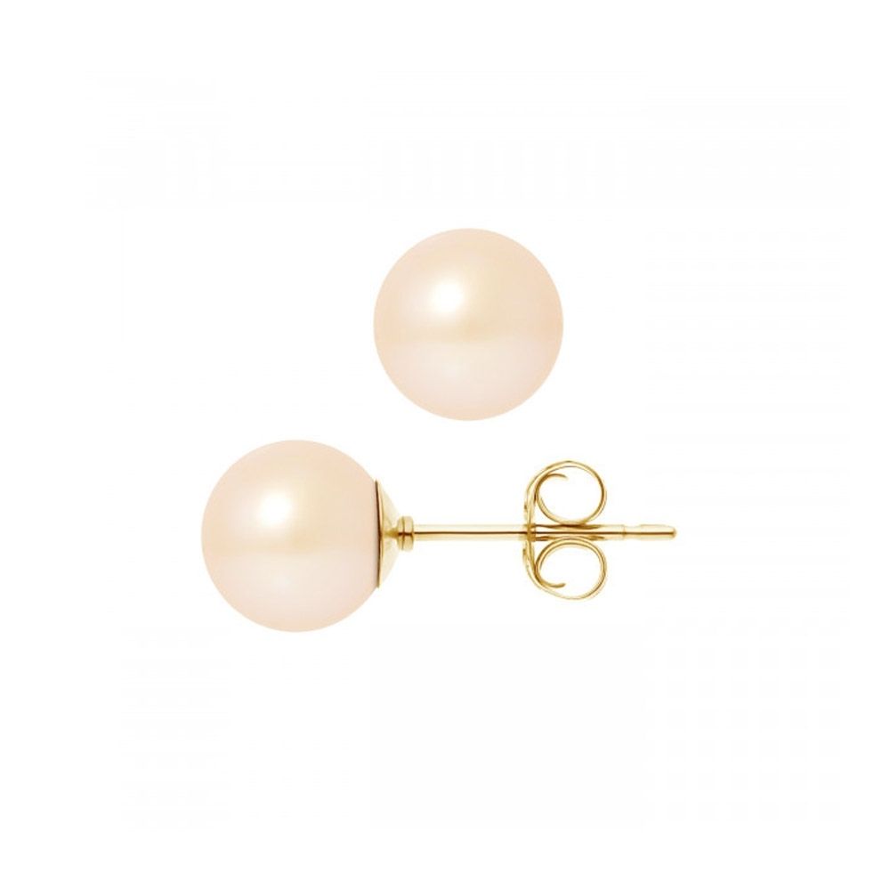 Natural Pink Freshwater Pearl Earrings and yellow gold 375/1000