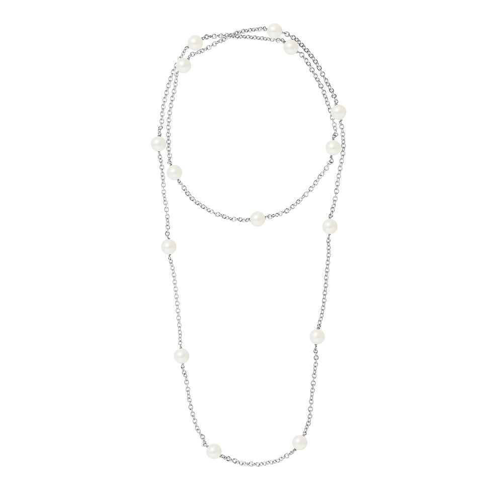 925 Sterling Silver Long Necklace and White Freshwater Pearls