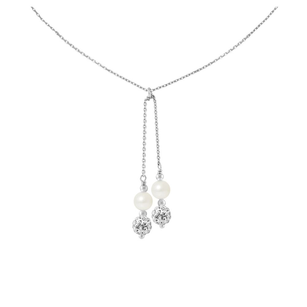 2 White Freshwater and Crystal Pearls Pendant and 925 Silver Necklace Made in France Mounting in 925 Sterling Silver Length : 45 cm Weight : 1.70 gr Length of Pendant : 2.5 and 3.5 cm 2 Freshwater Pearls 2 Crystals Pearls Color : White Quality : A Shape of pearl: Round Size of the pearl: 6 mm