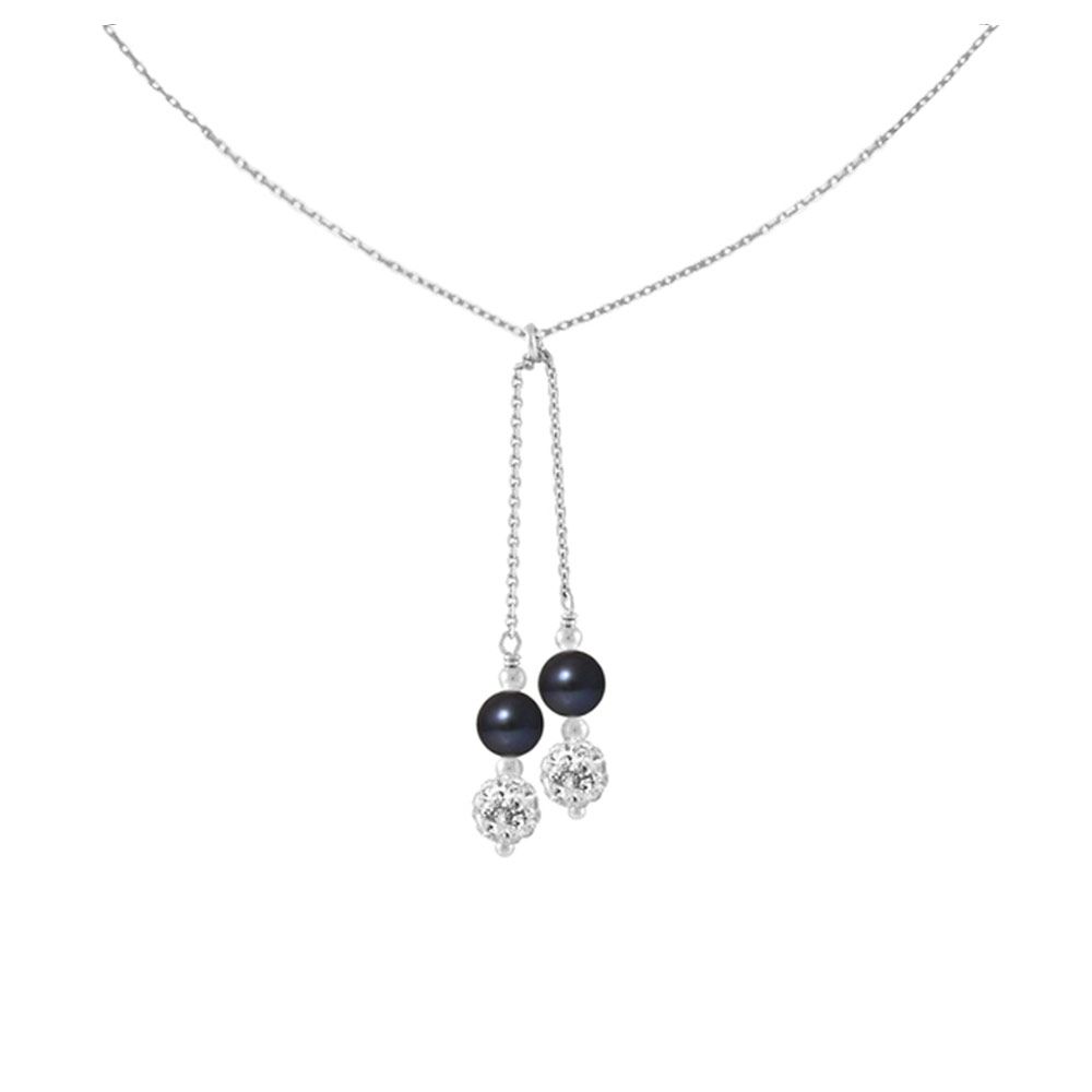 2 Black Freshwater and White Crystal Pearls Pendant and 925 Silver Necklace Made in France Mounting in 925 Sterling Silver Length : 45 cm Weight : 1.70 gr Length of Pendant : 2.5 and 3.5 cm 2 Black Freshwater Pearls 2 White Crystals Pearls Color : White Quality : A Shape of pearl: Round Size of the pearl: 6 mm